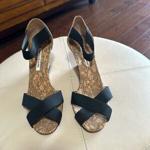 Manolo Blahnik Black Strap Cork espadrilles wedges. Size 39.5